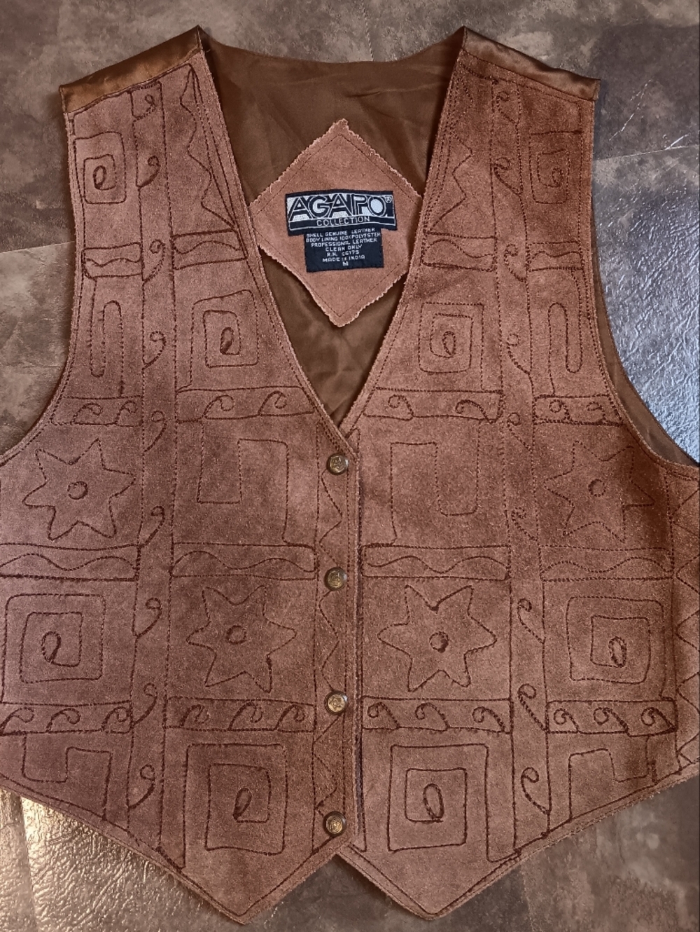 Vintage Brown Leather Suede Embroidered Snap Up Vest Sz Medium, Western Boho 90s